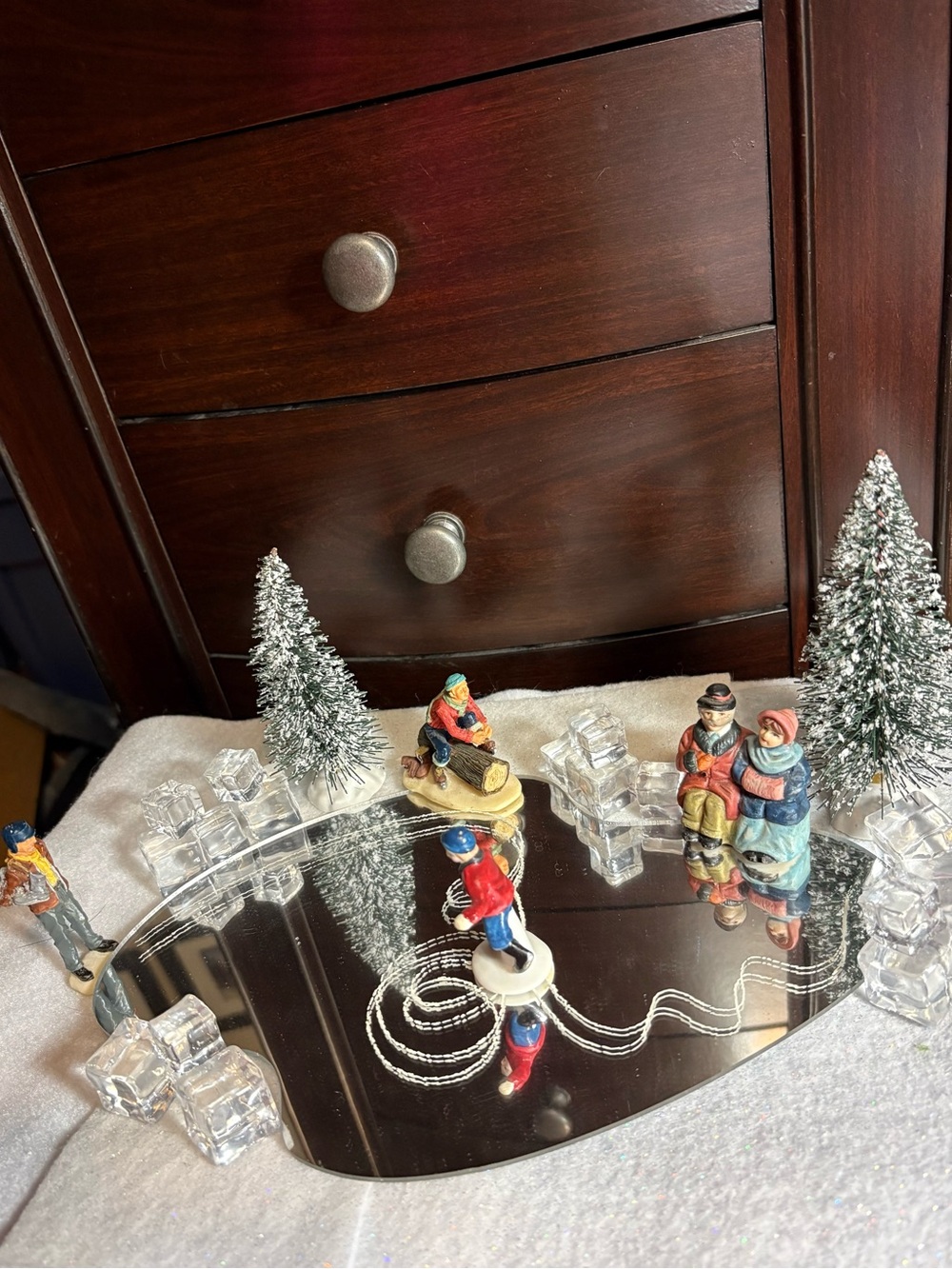 Lemax-Holiday Winter Village Figurine Set with Mirror Base-Ice Skating Rink